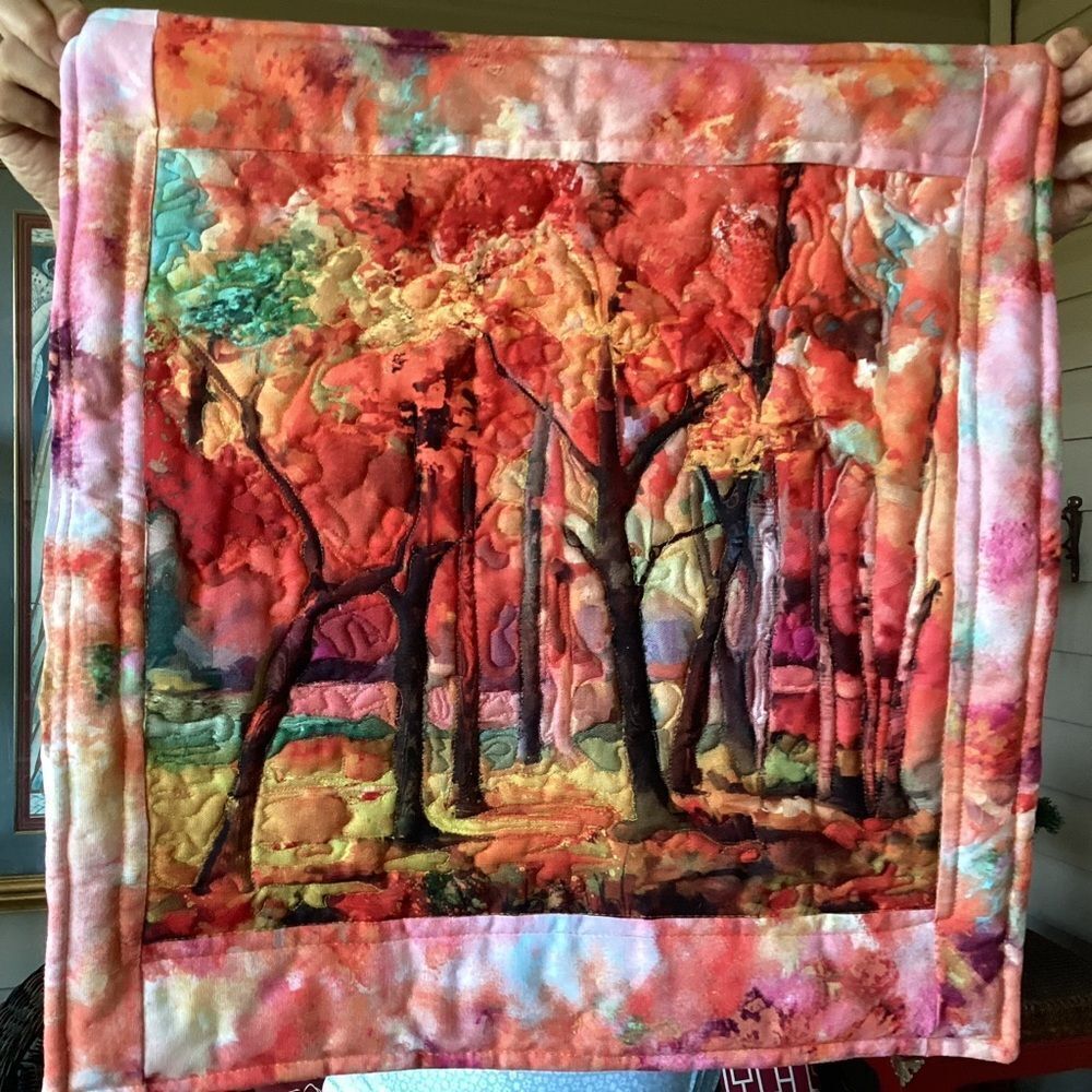 NWT. Hand Crafted Colorful Quilted Forest Wall Art Quilt